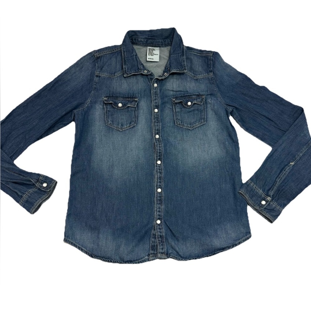 H&M Denim Shirt Kids Boys 11/12YBlue Button Up Long Sleeve 100 %Cotton Jeans